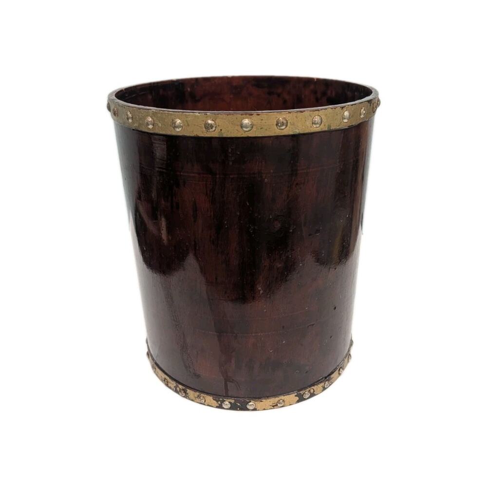 Hand Painted Floral Wood Waste Basket Black Gold Tole Style Decor Vintage - Picture 7 of 7